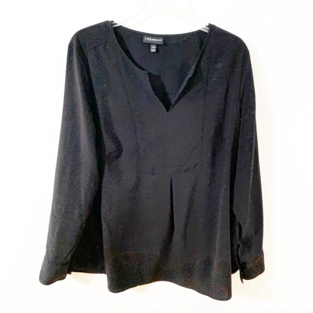 Lane Bryant V-neck Long Sleeve Smock Blouse Cuffs with Button One Pleat in Front